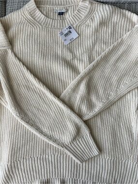 American Eagle Outfitters Ivory Ribbed Scoop-Neck Sweater